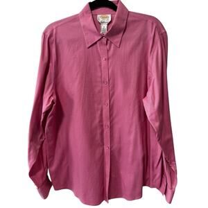 Talbots Pin Dot Long Sleeve Wrinkle Resistant Collared Shirt Pink Size 16